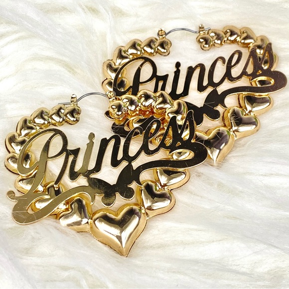 NEW Princess Hollow Heart Statement Hoops Trendy Boho Gold Toned Earrings Large - Picture 2 of 7